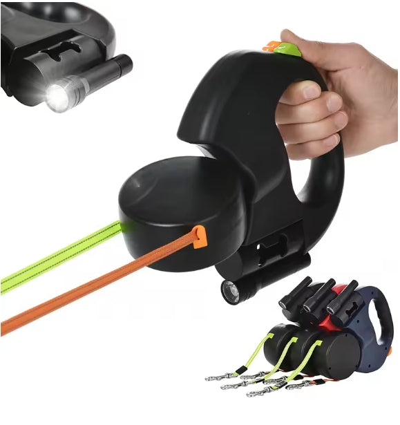 Premium Retractable Double Dog Leash with Light