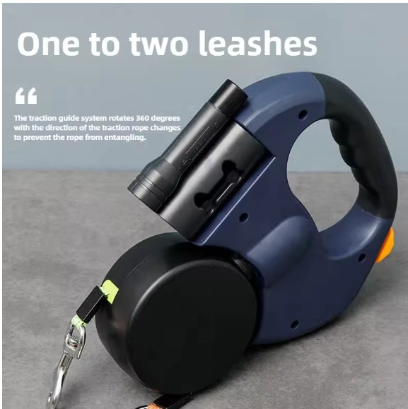 Premium Retractable Double Dog Leash with Light
