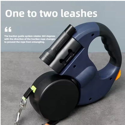 Premium Retractable Double Dog Leash with Light